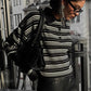Striped Sweater Women Long Sleeve Button Front Pullover Casual Crew Neck Tops Pullover Sweatshirt Fall Winter Outwear