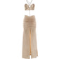 Pearl Metal ring Chain Halter Dress Women Fashion Backless Ruched Hollow High Sti