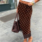 Women Elegant Lace Satin Spliced Midi Skirts Sexy Dots Print High Waist Retro Casual Straight Midi Skirts Y2K Streetwear