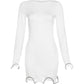 Ruffles Elegant Dress Women Autumn Trend Contrast Long Sleeve Casual Simple Basic Stretch Daily Vacation Mini Bodycon