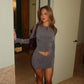 Long Sleeve Mini Dress with Asymmetrical Waist Cut-out Ruched Bodycon Dresses for Woman Fall 2026