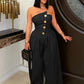 Metal Buttons Patchwork Wide-Leg Jumpsuit Women Summer Trend Strapless Zip Backless Street Fashion Classic Overalls
