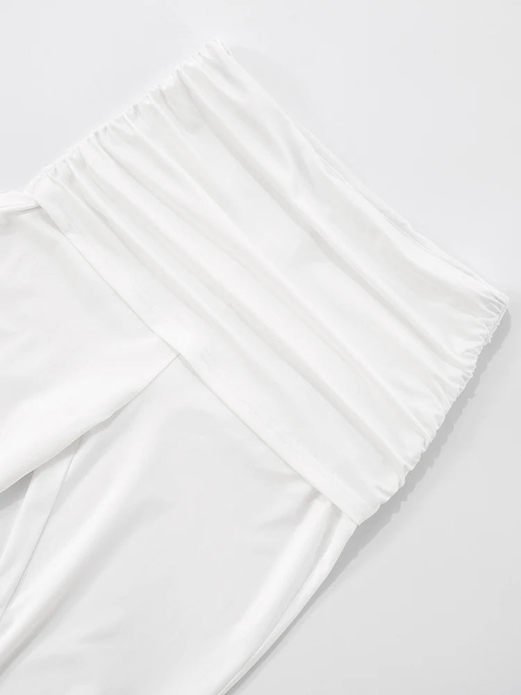 Daily Casual 2 Piece Set Women Ruched o-Neck Sleeveless Crop Tops+Skinny Long Pants Street Solid Simple Fashion Suits