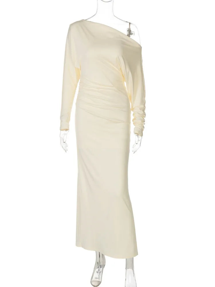 One Shoulder Backless Sexy Maxi Dress Women Autumn Fashion Long Sleeve Ruched Bodycon Club Long Dresses Elegant dress