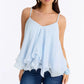 Y2K Fairy Women Chiffon Cami Blouse V Neck Spaghetti Straps Back Bow Tie Ruffle Layered Hem Loose Flowy Party Vest Top