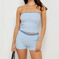 Vintage Stripe 2 Piece Outfit Women Contrast Edge Strapless Tube Top Slim Fit Hot Shorts Casual Summer Y2K Streetwear
