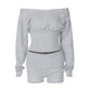 Corset Sweatshirts Woman 2 Piece Set Lace Up Backless Off Shoulder Long Sleeve Top and Shorts Tracksuits Y2k