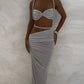 Plait 2 Piece Set Women Square Collar Folds Bandage Bow Bra+Skinny Long Skirts 2025 Summer Party Vacation Beach Suits