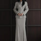 Office 2-Piece Set Women v-Neck Single-Breasted Full Sleeve Folds Hem Coats+Fishtail Skirts Elegant Simple Chic Suits