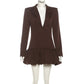 Brown Plunge Puff Hem Blazer Dress Sexy Deep V Neck Long Sleeve Short Dresses for Woman Clothes Fall