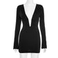 Sexy Black Bodycon Dress Deep V Neck Long Sleeve Mini Dresses Club Outfits Fall Winter Woman Fashion 2025