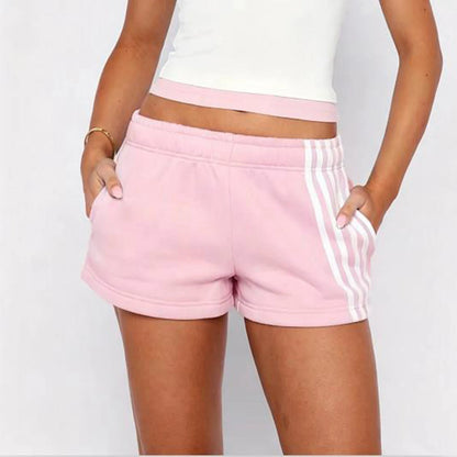 Women Summer Casual Sports Shorts Side Striped Elastic Waist Loose Sweat Shorts Short Pants Gym Running Streetwear