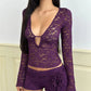 Women's Elegant Lace Long Sleeve Tops Shirt Solid Color Deep V Neck Slim Fit Blouse Tee Y2K Floral Sheer Mesh Shirts