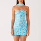 Fashion Women Summer Sequin Mini Bandeau Dress Sleeveless Off Shoulder Flower Embroidery Tube Top Dress with Scarf