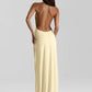 Halter Deep V Neck Backless Sexy Maxi Dress Women Gown Fashion Irregular Sleeveless Thigh High Split Club Party Dresses