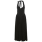 Elegant Backless Dress Women Halter Lace-Up Low-Neck Sleeveless Pleat Hem Birthday Banquet Party Stretch Long Bodycon