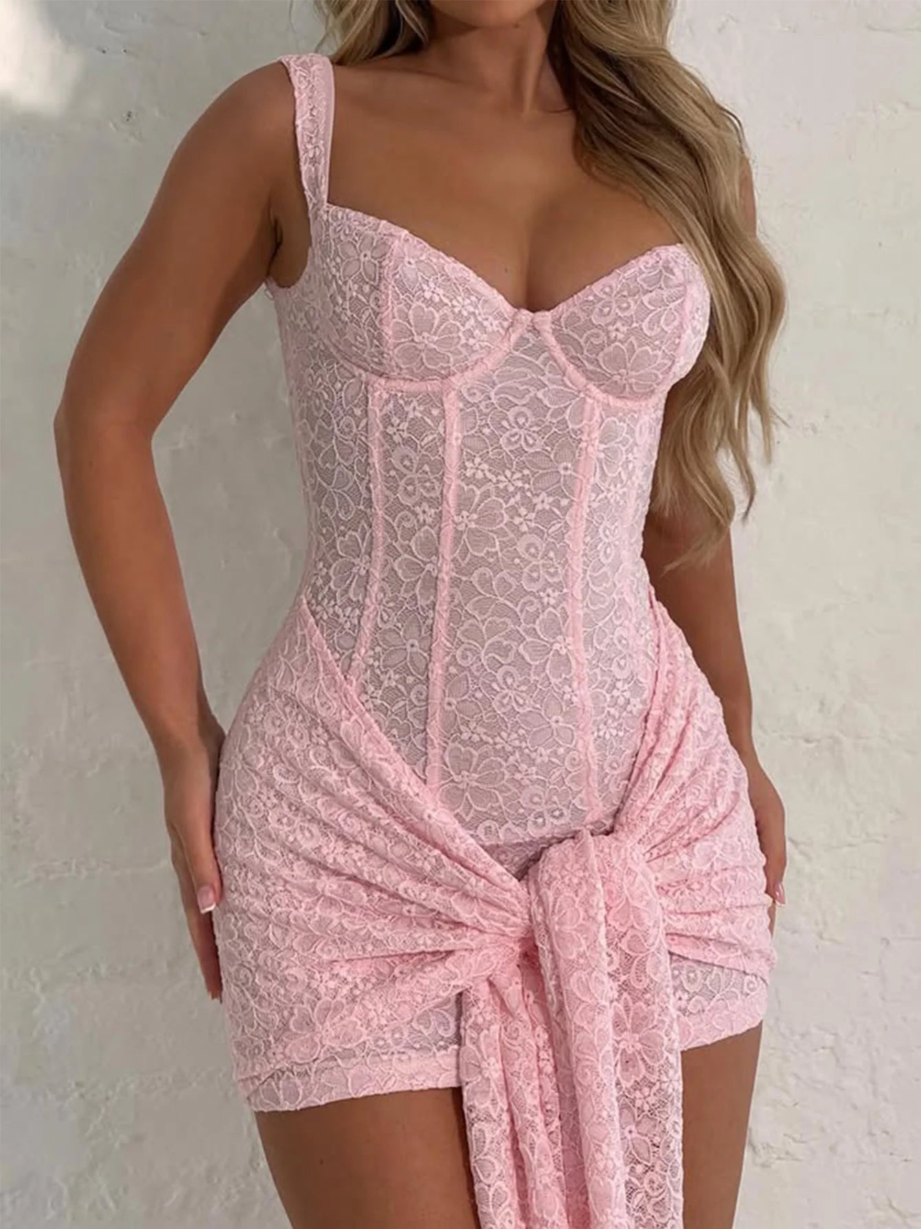 Summer Elegant Dress Women Y2K Chic Low-Neck Jacquard Wrapped Ribbon Bandage Birthday Party Clubwear Midnight Bodycon