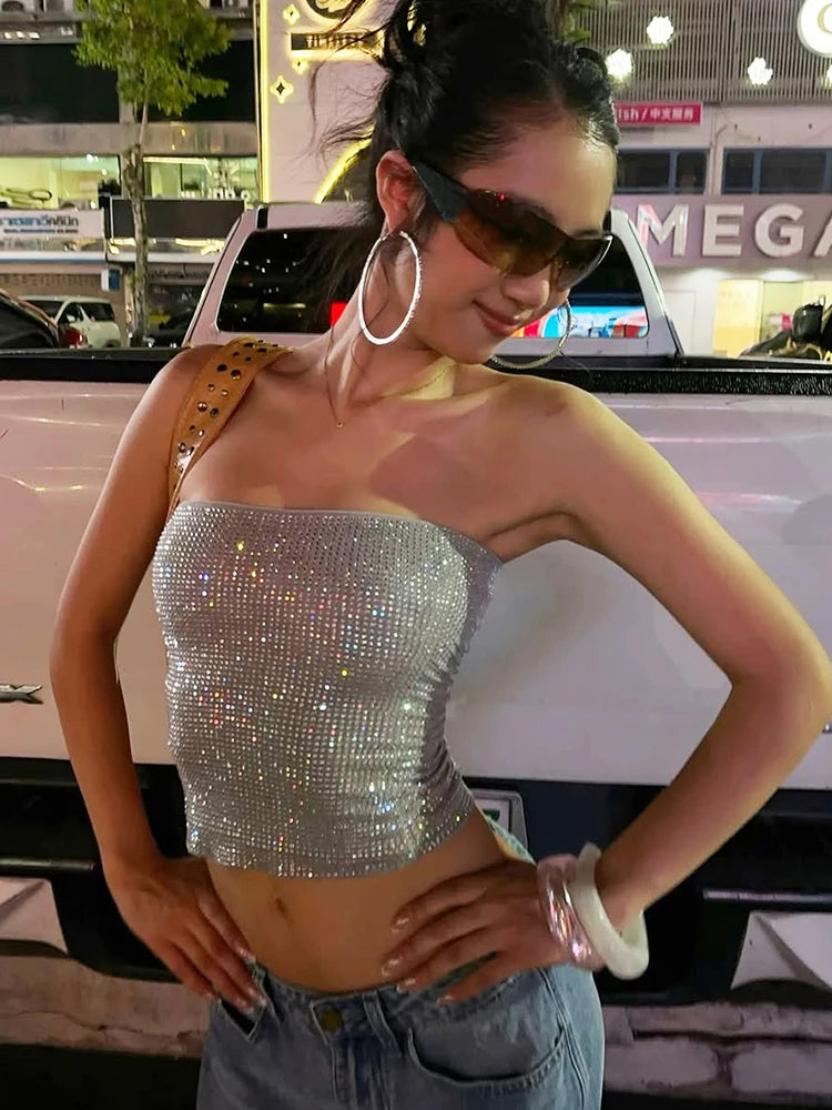 Sexy Sequin Applique Tank Top Women Fashion Classic Sleeveless Stretch Skinny Party Clubwear Hottie Street Chic Vest