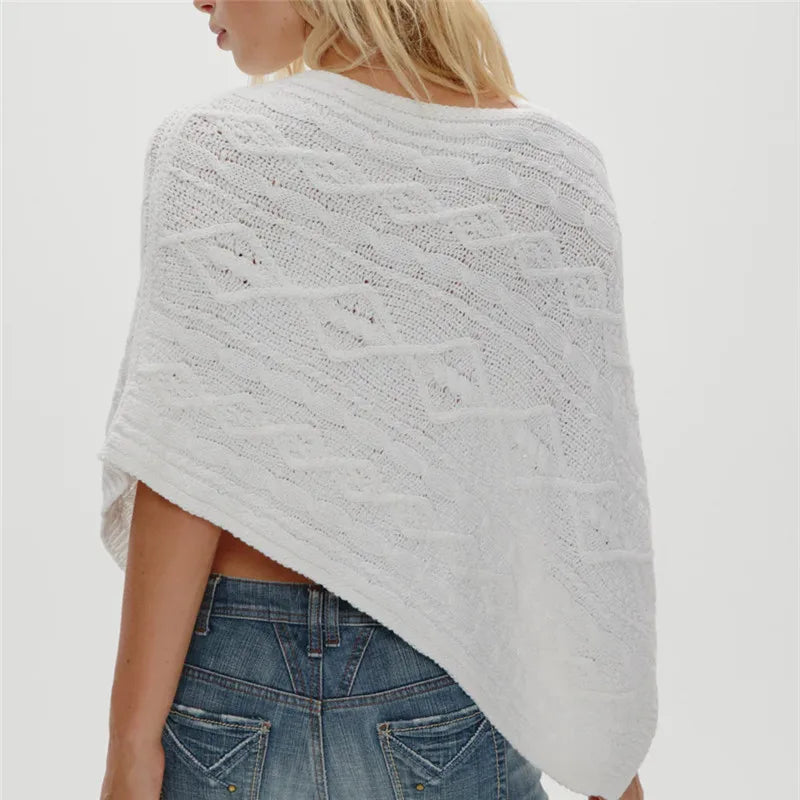 Women Asymmetrical Knit Poncho Cable Knitted Wrap Shawl Sweater Crochet Y2K Fall Cape Tops Vacation Beachwear