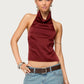 Women’s Summer Halter Tops Summer Casual Solid Color Slim Fit Cowl Neck Backless Satin Silk Vest Holiday Beachwear