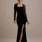 Elegant Side Slit Maxi Dress Women Low-Neck Full Sleeve Patchwork Mesh Banquet Autumn Winter Trend Prom Party Vestidos