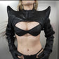 Black Pu Leather Jacket Women Black Irregular Extra Short Jackets Streetwear Fashion Gothic Winter Clothes
