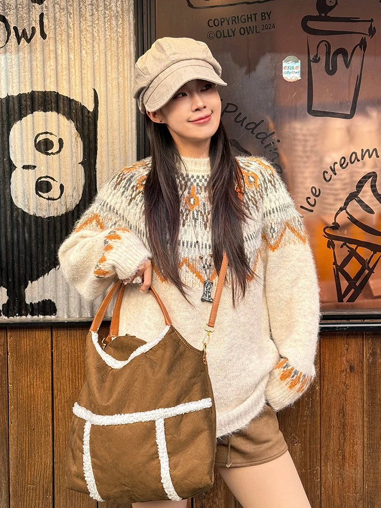 Y2K Classic Suede Lambswool Makeup Bag Crossbody Shoulder Bag For Women