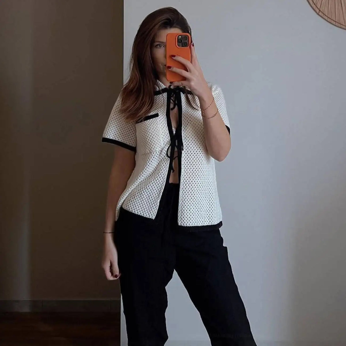 Women Basic Knit Tops Casual Tie Front Cardigan Contrast Color Summer Short Sleeve T-Shirts Streetwear Aesthetic Clothes