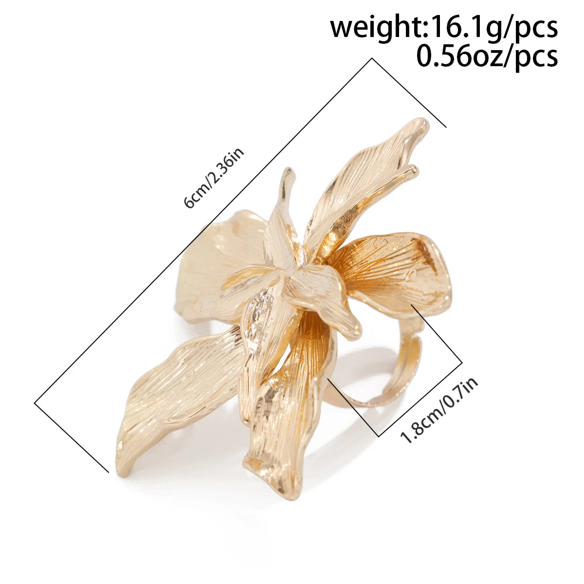 Unique Exaggerated Large Petal Flower Rings for Women Vintage Geometric Adjustable Finger Ring Grunge Jewelry Steampunk