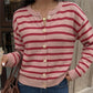 Women Striped Knit Cardigan Crew Neck Button Down Long Sleeve Sweater Notched Neckline Knitwear Fall Winter Streetwear