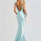 Women Mermaid Sexy Maxi Evening Dress Spaghetti Strap Cowl Neck Backless Formal Wedding Guest Prom Party Long Dress