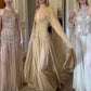 Elegant Maxi Dress Women Folds Mesh Cloak See Through Hem v-Neck Tassel Wedding Party Summer Chic Fashion Vestidos