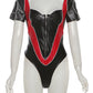 Patchwork Hipster 2Piece Women Faux Leather Long Gloves+Low-Neck Zip Skinny Bodysuits Sexy Music Festival Streetwear
