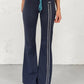 Autumn New Trend Stripes Pant Women Metal Decoration Elastic Waist Skinny Leisure Comfortable Daily Classic Streetwear