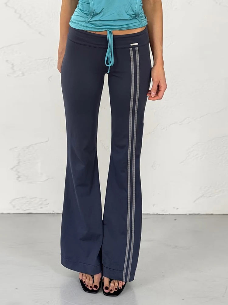 Autumn New Trend Stripes Pant Women Metal Decoration Elastic Waist Skinny Leisure Comfortable Daily Classic Streetwear