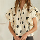 Loose Casual Short Sleeve Button up Shirts V-Neck Polka Dot Print Women's Shirt Korean Style Babydoll Blouse