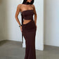 Halter Neck Strapless Sexy Maxi Dress Women Summer Elegant Off-shoulder Ruched Cutout Bodycon Party Long Dresses