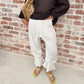Women Swiss Dot Harem Pants Elastic Waist Ruffle Cuff Drawstring Hem Loose Bohemian Casual Holiday Beach Trousers