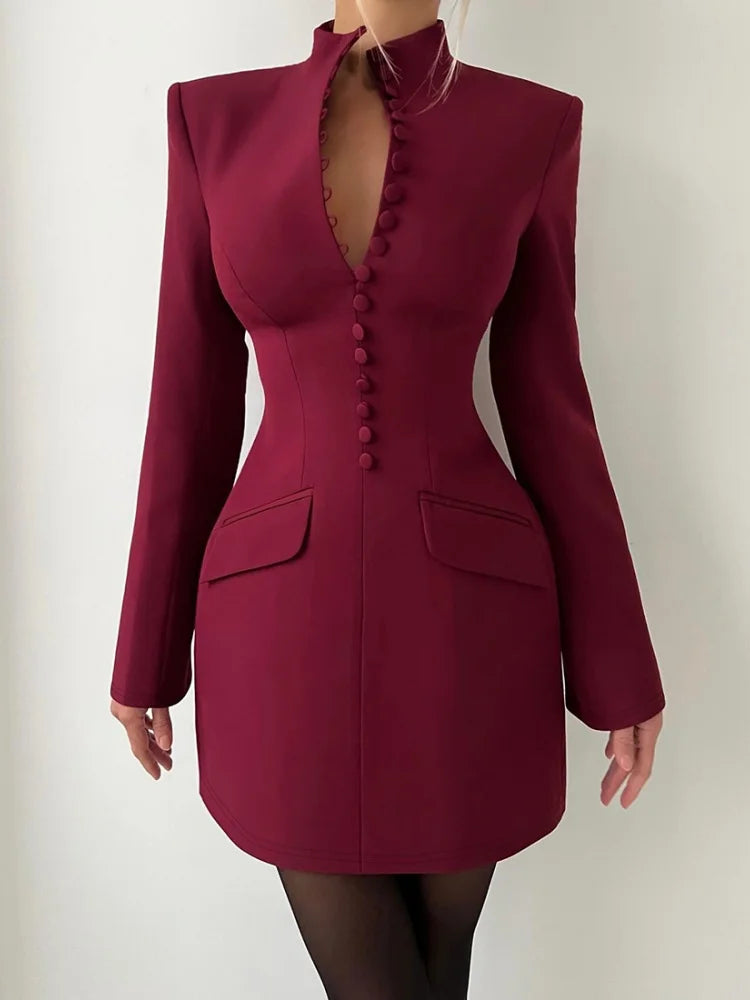 Button Up Long Sleeve Short Dresses for Woman Clothes Elegant Fashion Black White Dress Office Ladies