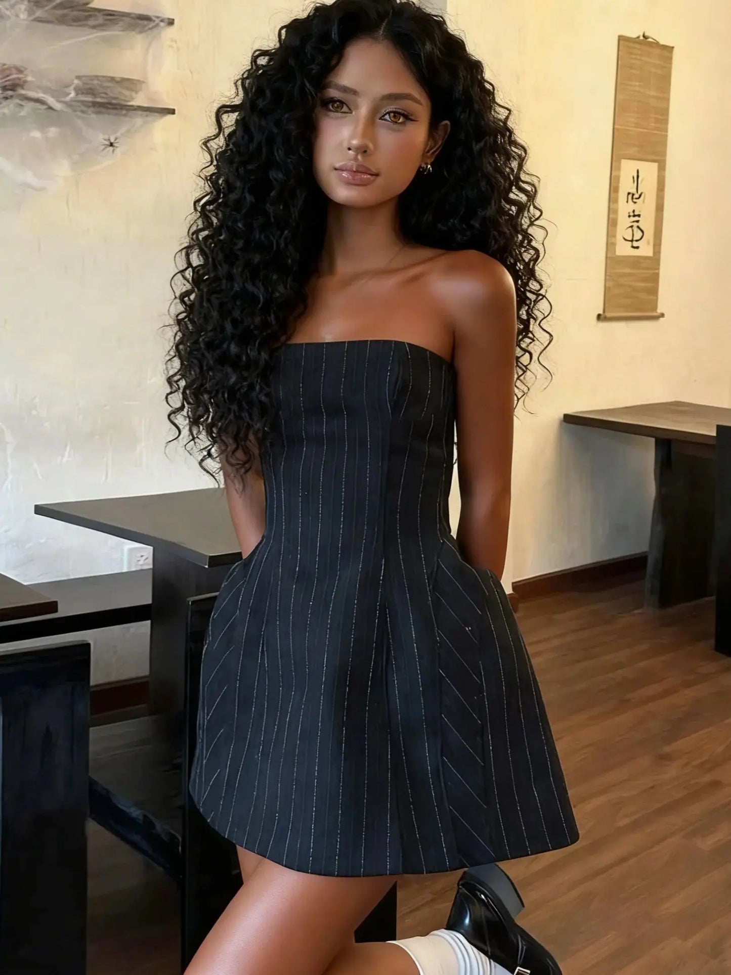 Stretch Dress Women Stripe Trend Sleeveless Coquette Midnight Party Clubwear Skinny Sexy Fashion Chic Hottie Mini Bodycon