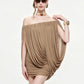 Summer Dress Women Folds Off-Shoulder Mesh Irregular Solid Elasticity Elegant Dinner Party Fashion Vacation Mini Bodycon