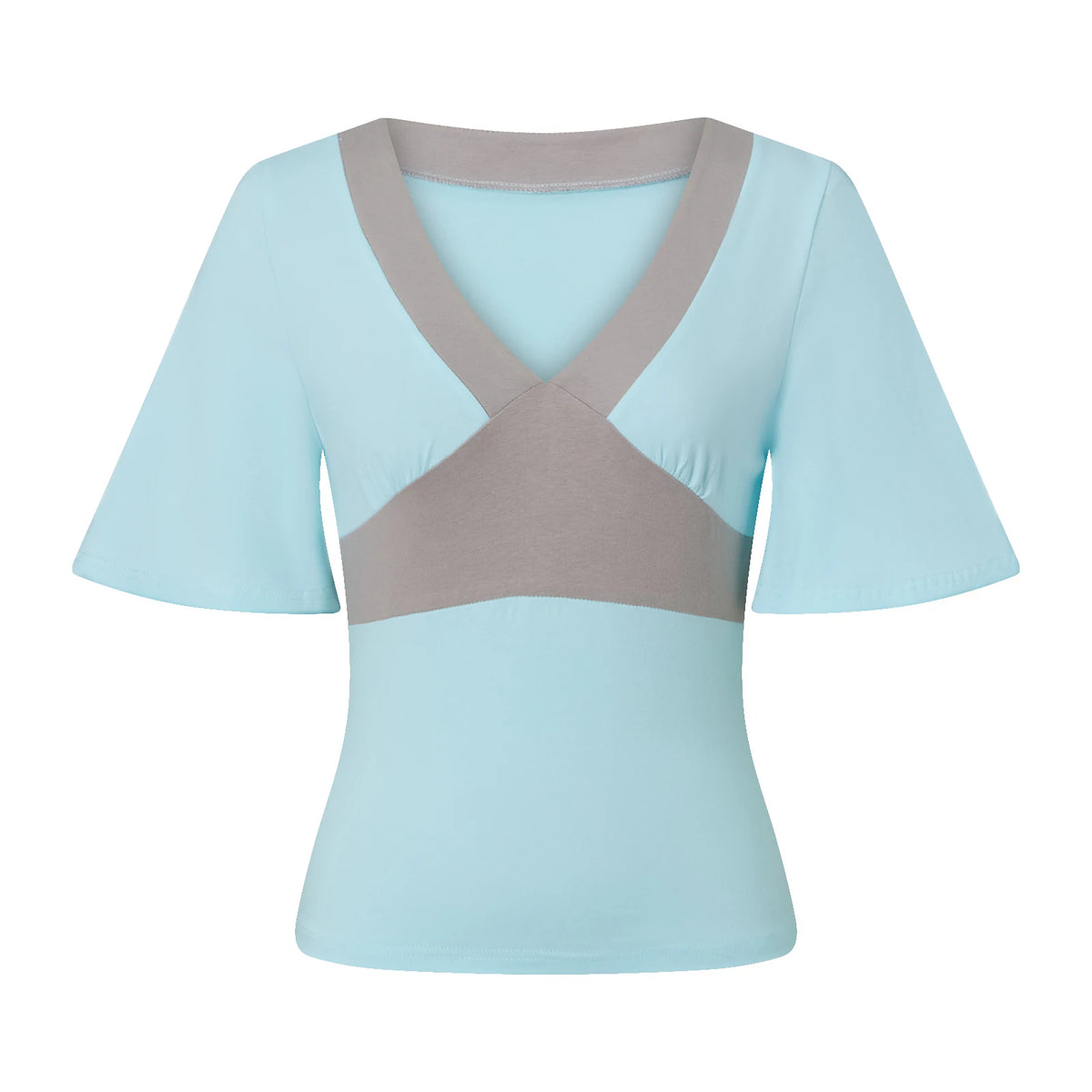 Womens Contrast Color Cross V Neck Short Sleeve Crop Tee Slim Fitted Patchwork Tshirt Summer Casual Y2K Cropped Top