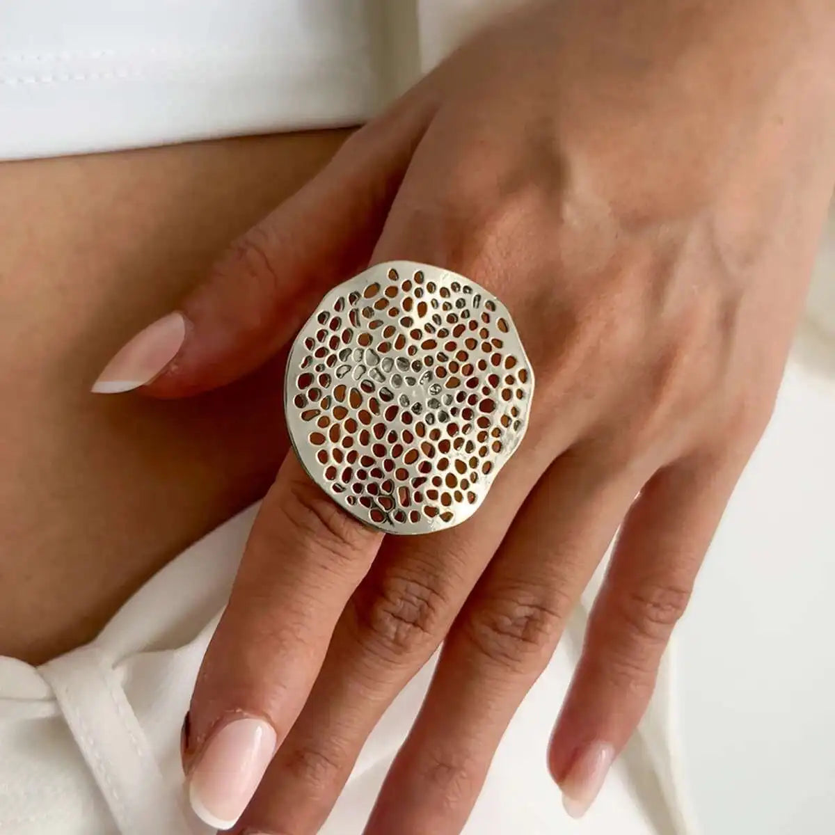 Creative Unique Metal Petal Flower Branch Open Ring Women Punk Gold Color Geometric Adjustable Rings Y2K Couple Jewelry