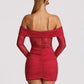 Off-shoulder Strapless Backless Sexy Mini Dress Women Gown Elegant Lace See Through Long Sleeve Ruched Club Party Dress