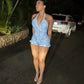 Blue Print Deep V Backless Playsuit Romper Sexy Beach Vacation Outfits Trendy Clothes Woman 2026