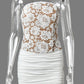 Women Strapless Floral Lace Corset Sexy Mini Dress Elegant Off-shoulder Ruched Short Bodycon Party Evening Dresses