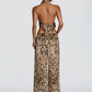 Leopard Print 2 Piece Set Women Hottie Wild Halter Backless Bandages Tank Top+Wide-Leg Pants Fashion Street Suits