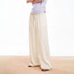 Women's High Waist Drawstring Satin Wide Leg Pants, Casual Loose Fit Solid Color Trousers, Elegant Silky Summer Bottoms