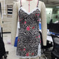 Zebra Stripes Floral Print Mini Dress Sexy Women Lace Patchwork Sleeveless Party Dress Summer Holiday Beachwear