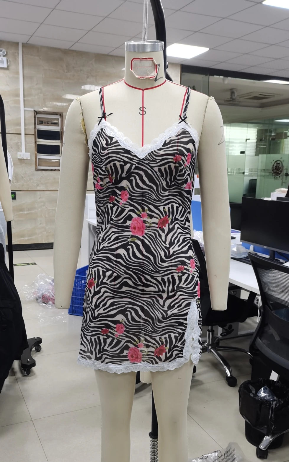 Zebra Stripes Floral Print Mini Dress Sexy Women Lace Patchwork Sleeveless Party Dress Summer Holiday Beachwear